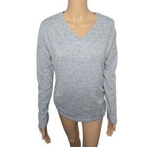 SHEIN women's medium gray long sleeve scrunched side v-neck top blouse